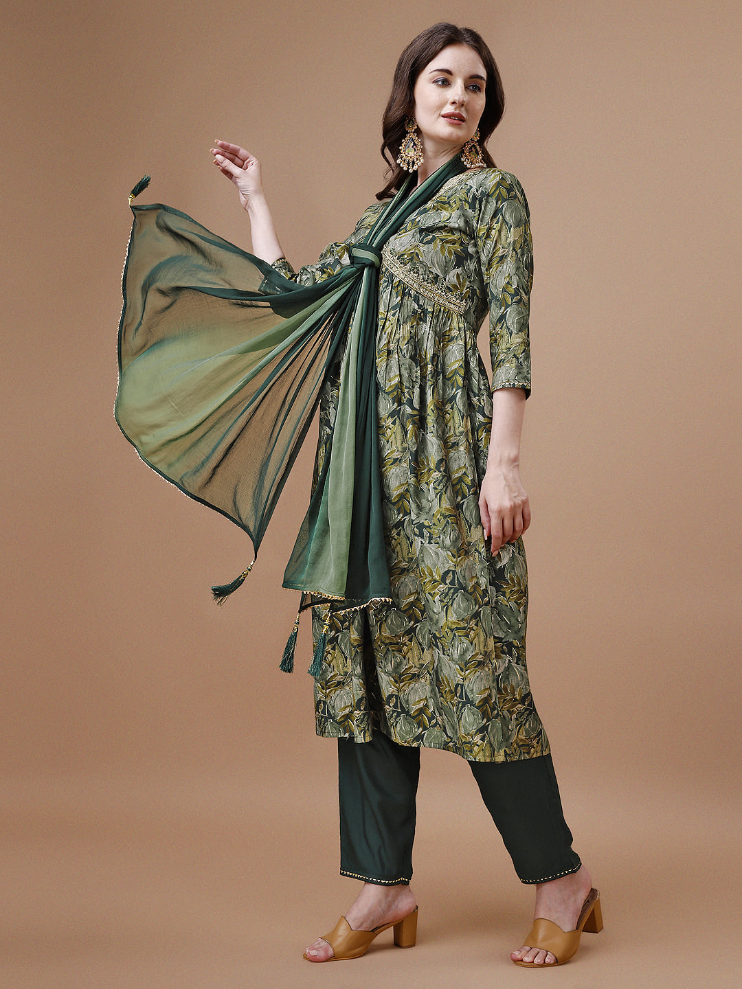 Alia Cut Printed & Embroidered Kurta With Pant & Dupatta, Multicolor - Hiral Fashion