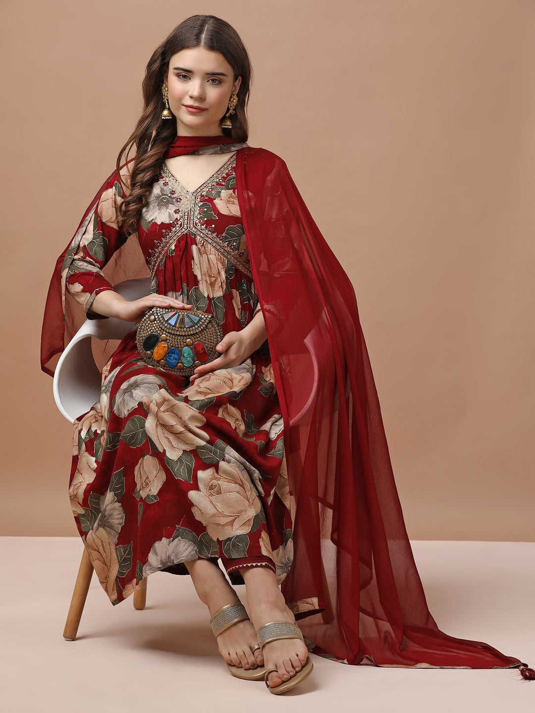 Alia Cut Rayon Embroidered & Floral Printed Kurta With Pant & Dupatta Premium, Multicolor - Hiral Fashion