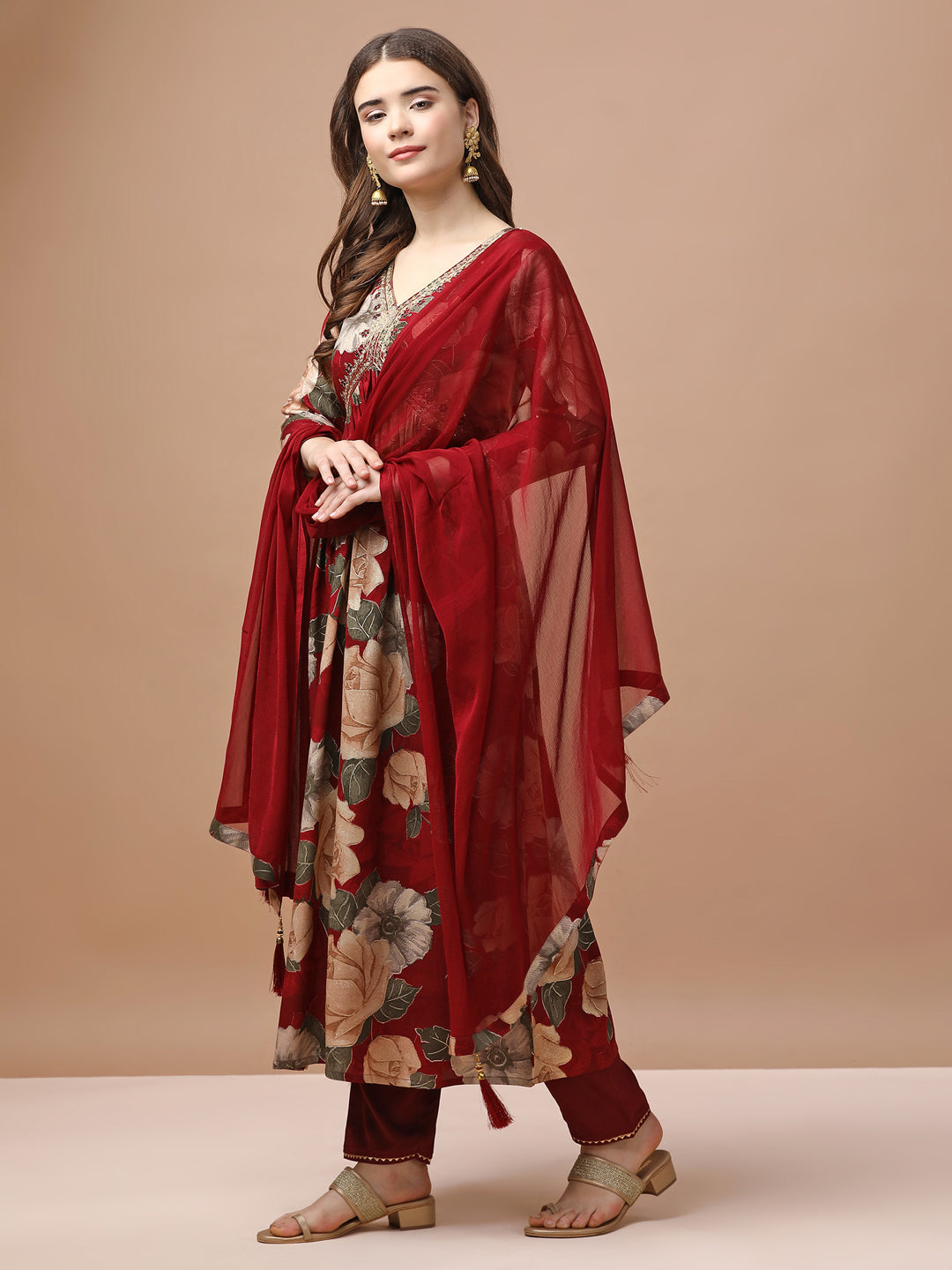 Alia Cut Rayon Embroidered & Floral Printed Kurta With Pant & Dupatta Premium, Multicolor - Hiral Fashion
