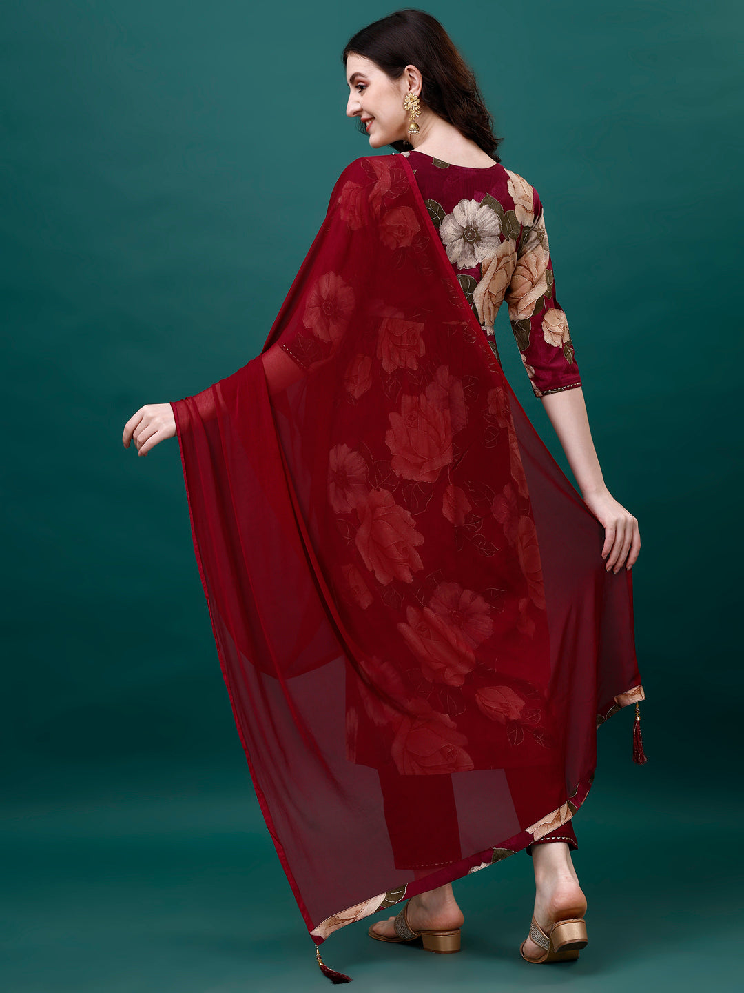 Alia Cut Rayon Embroidered & Floral Printed Kurta With Pant & Dupatta, Multicolor - Hiral Fashion