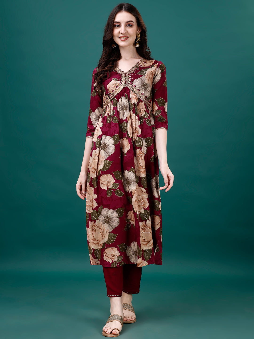Alia Cut Rayon Embroidered & Floral Printed Kurta With Pant & Dupatta, Multicolor - Hiral Fashion