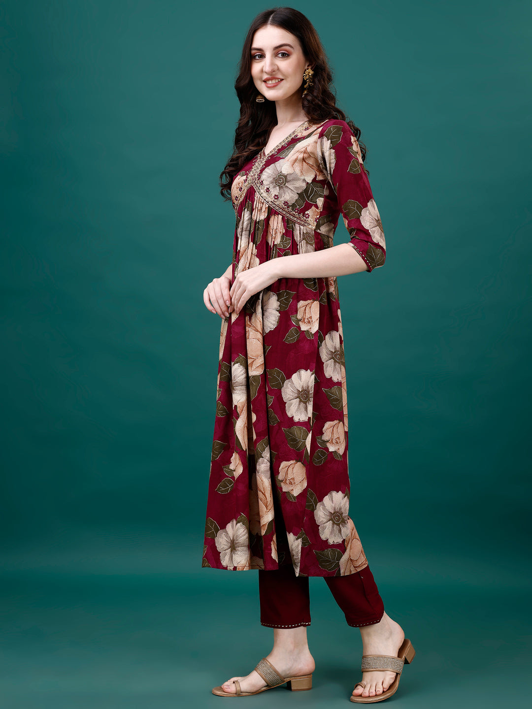 Alia Cut Rayon Embroidered & Floral Printed Kurta With Pant & Dupatta, Multicolor - Hiral Fashion