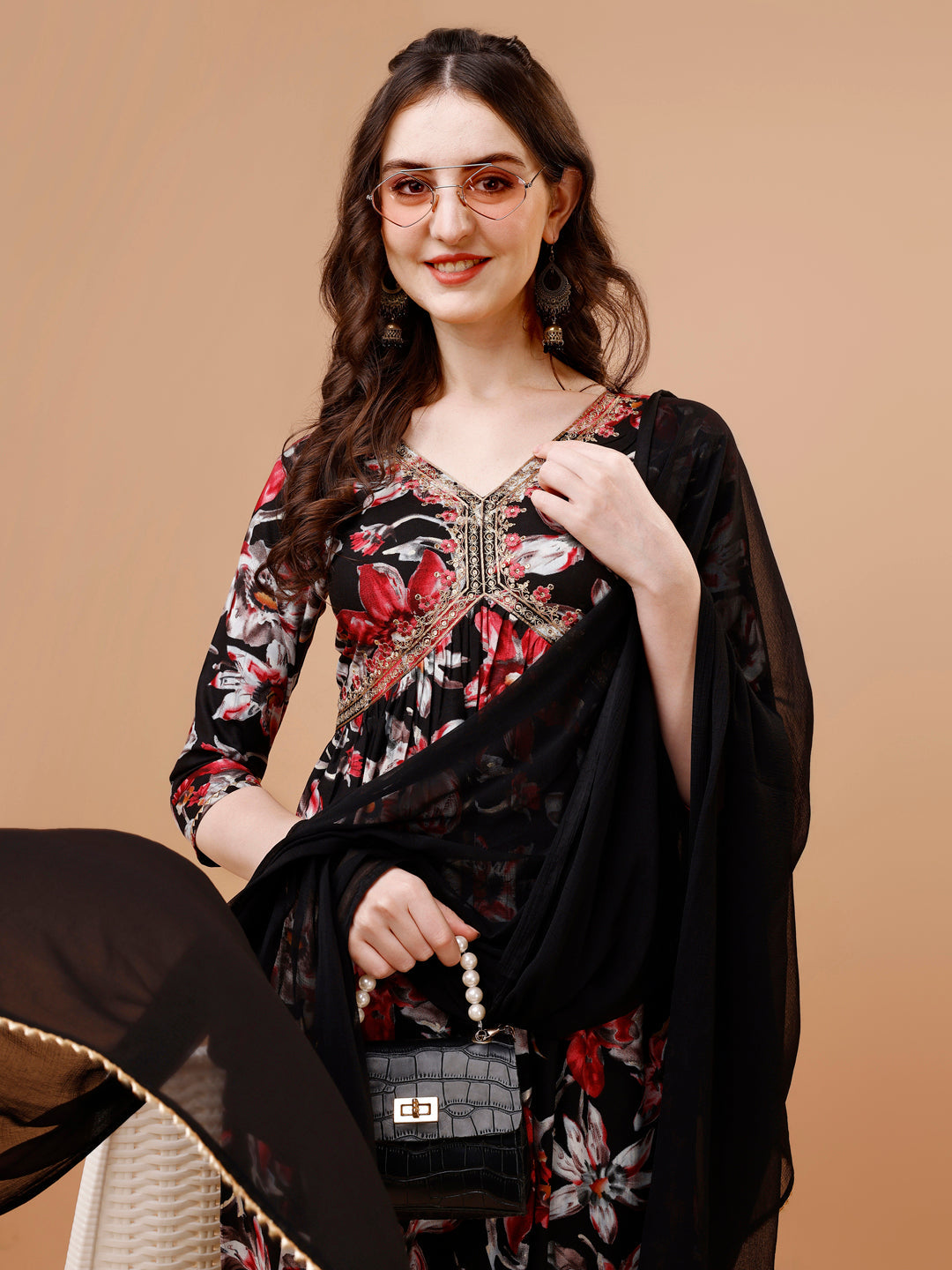 Alia Cut Embroidered & Floral Printed Rayon Kurta With Pant & Dupatta, Multicolor - Hiral Fashion