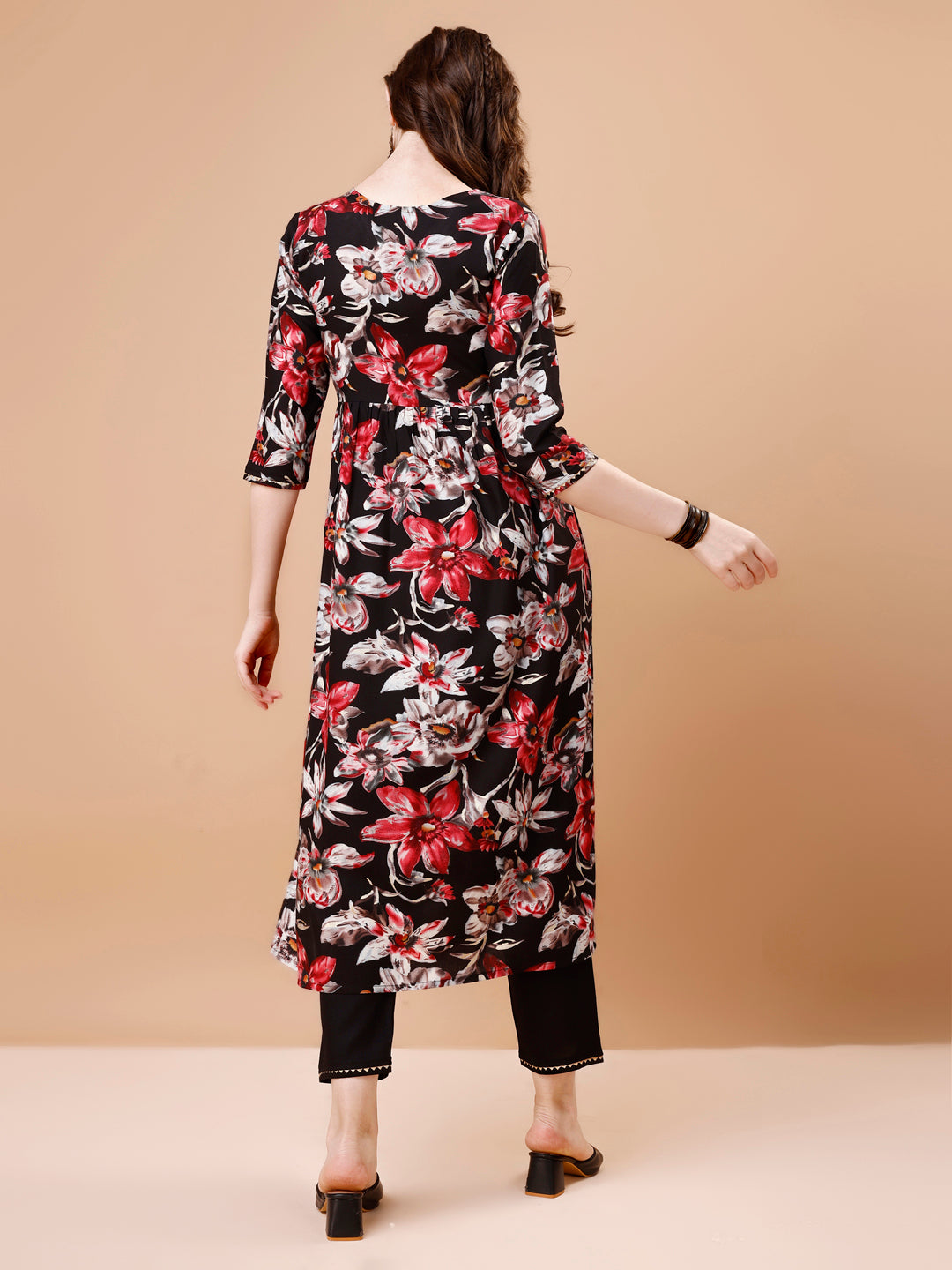 Alia Cut Embroidered & Floral Printed Rayon Kurta With Pant & Dupatta, Multicolor - Hiral Fashion