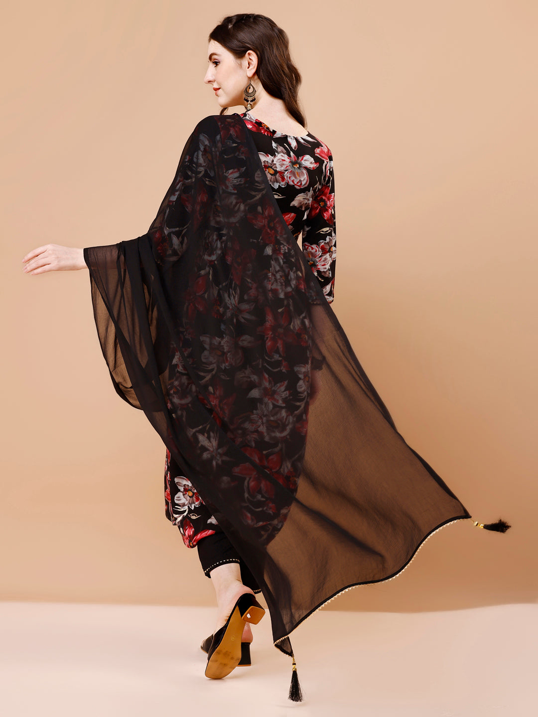 Alia Cut Embroidered & Floral Printed Rayon Kurta With Pant & Dupatta, Multicolor - Hiral Fashion