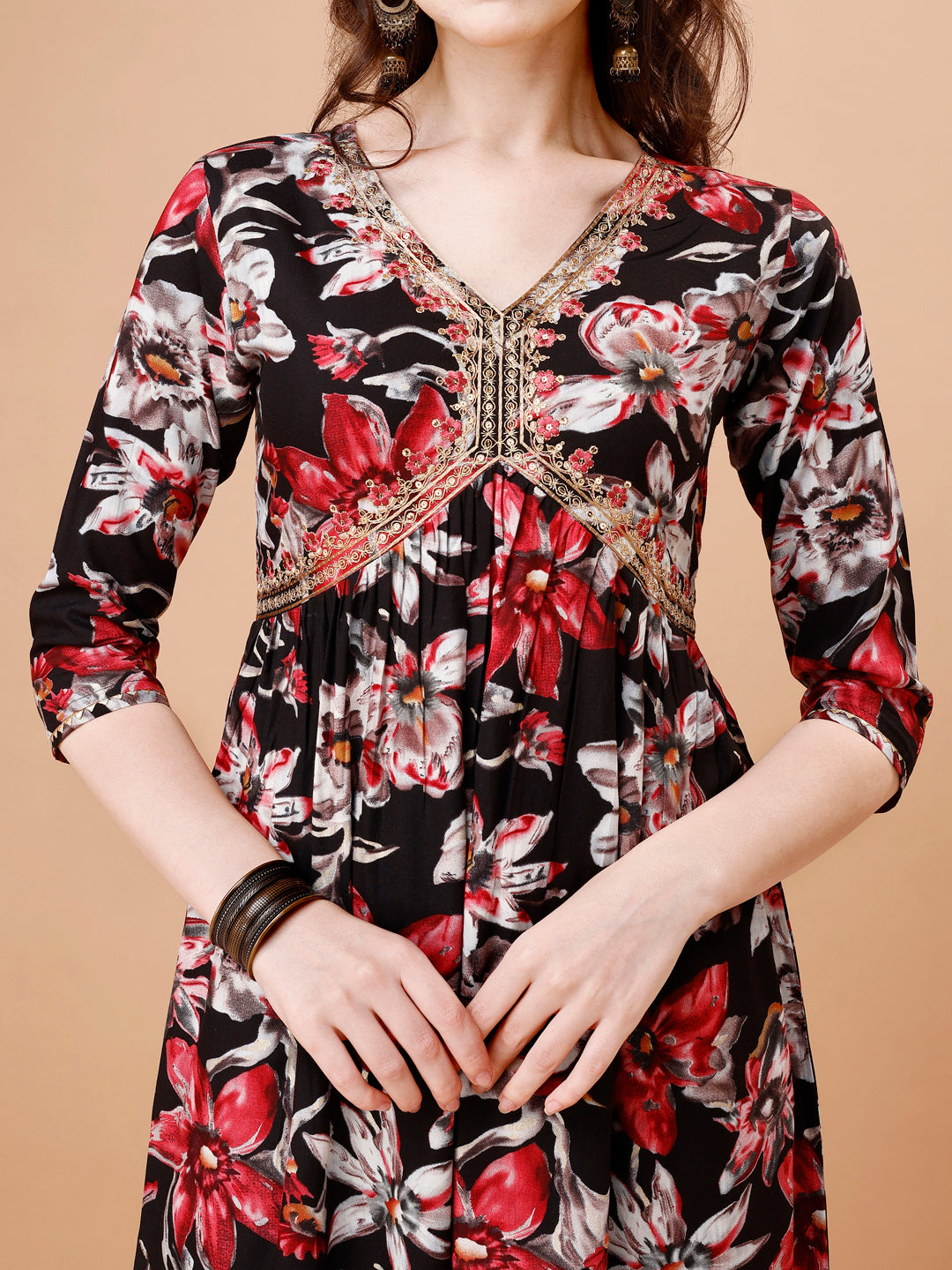Alia Cut Embroidered & Floral Printed Rayon Kurta With Pant & Dupatta, Multicolor - Hiral Fashion