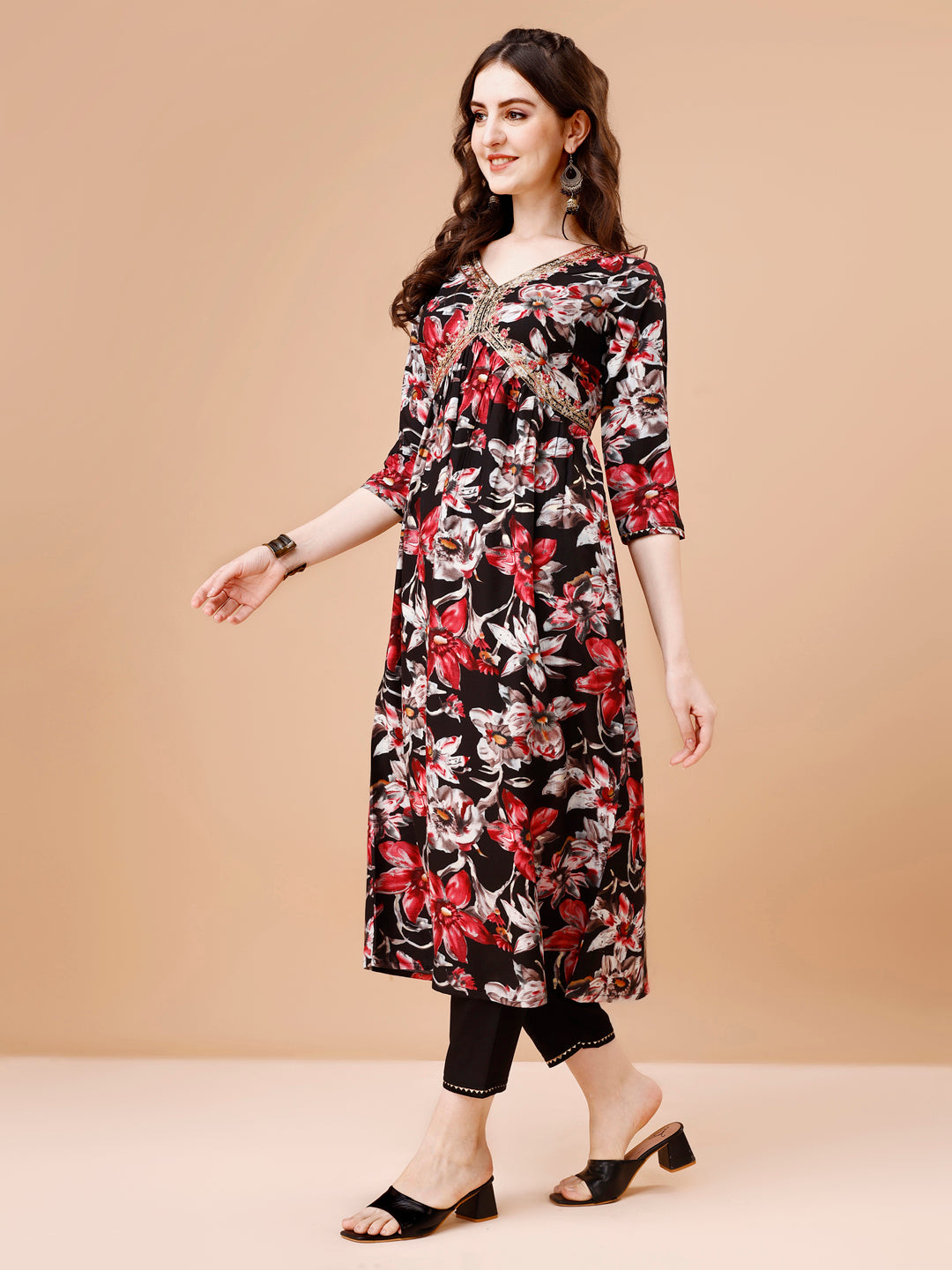 Alia Cut Embroidered & Floral Printed Rayon Kurta With Pant & Dupatta, Multicolor - Hiral Fashion