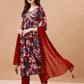 Alia Cut Embroidered & Floral Printed Rayon Kurta With Pant & Dupatta, Multicolor - Hiral Fashion