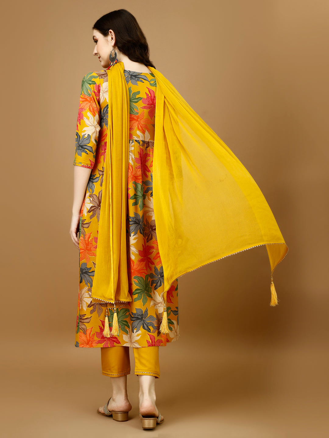 Alia Cut Rayon Embroidered & Floral Printed Kurta With Pant & Dupatta, Multicolor - Hiral Fashion