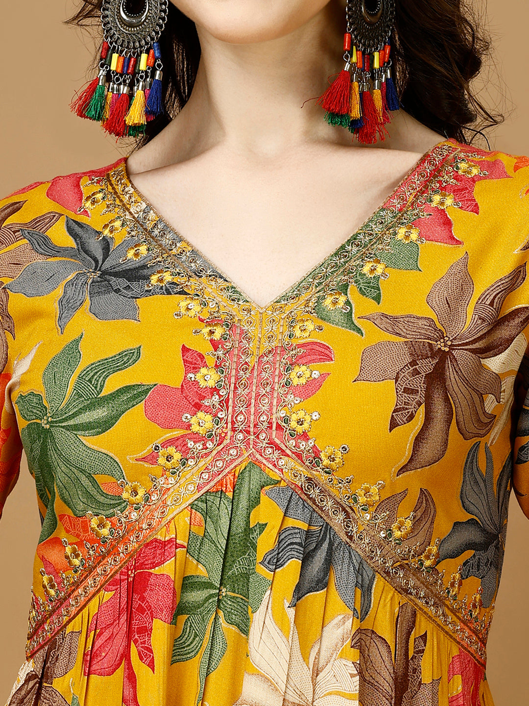 Alia Cut Rayon Embroidered & Floral Printed Kurta With Pant & Dupatta, Multicolor - Hiral Fashion