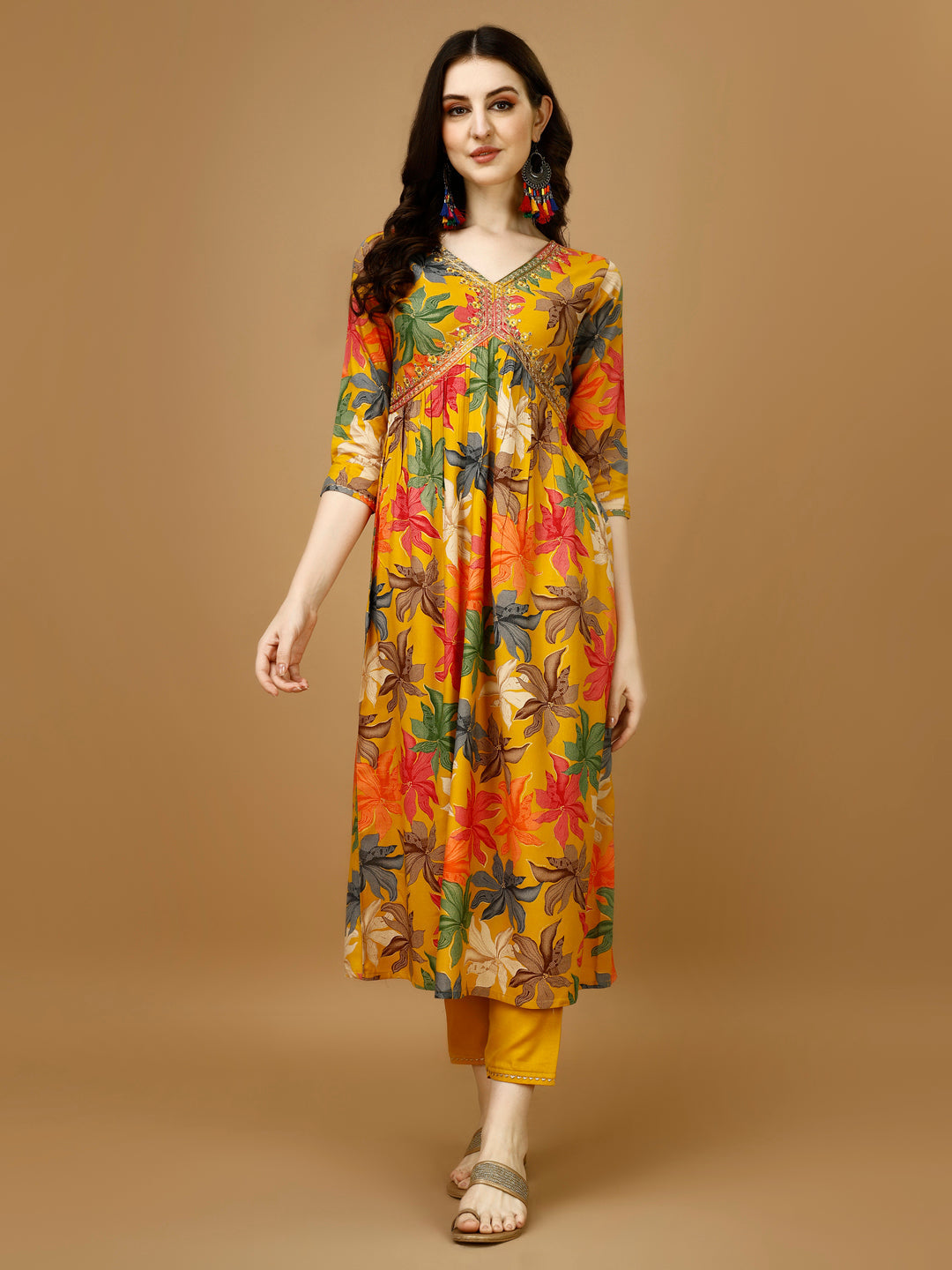 Alia Cut Rayon Embroidered & Floral Printed Kurta With Pant & Dupatta, Multicolor - Hiral Fashion