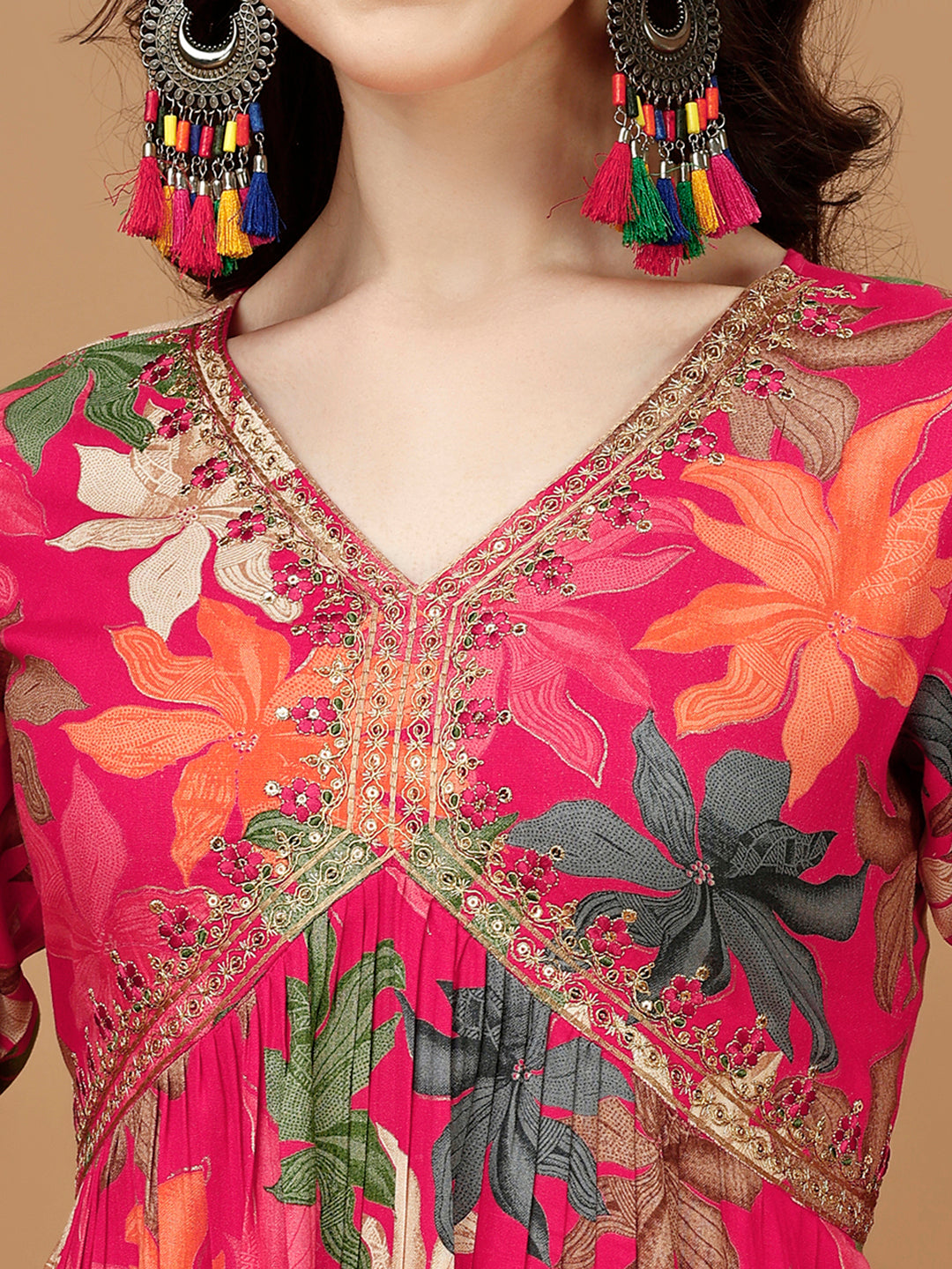 Alia Cut Rayon Embroidered & Floral Printed Kurta With Pant & Dupatta, Multicolor - Hiral Fashion