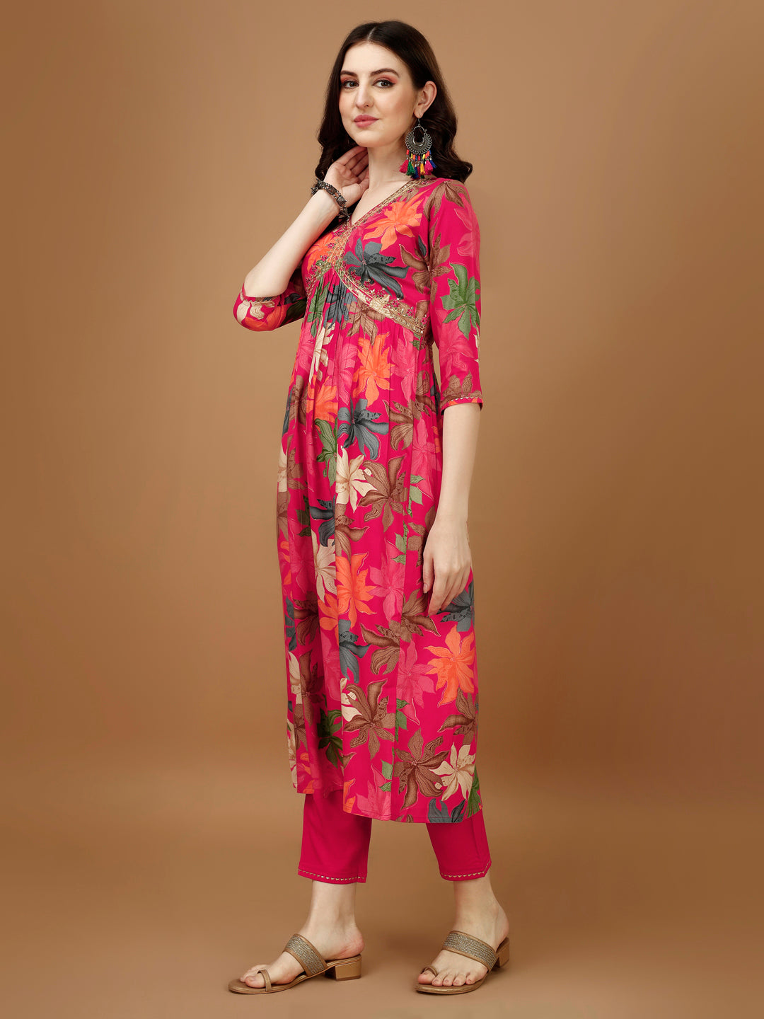 Alia Cut Rayon Embroidered & Floral Printed Kurta With Pant & Dupatta, Multicolor - Hiral Fashion