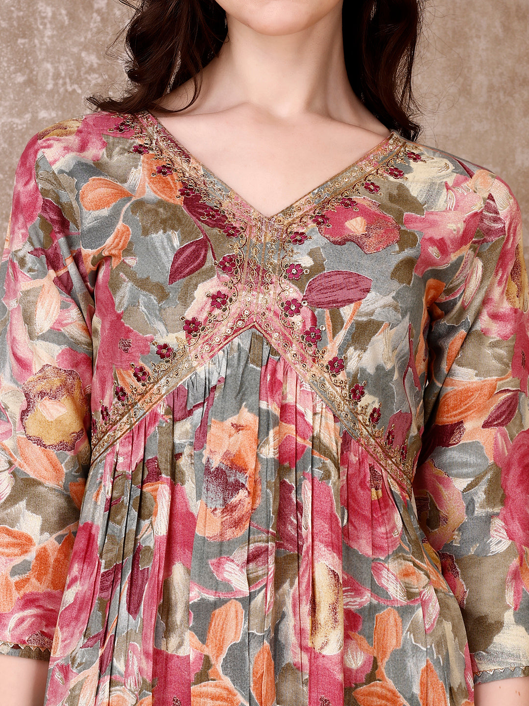Alia Cut Embroidered & Floral Printed Kurta With Pant & Dupatta Premium Luxury, Multicolor - Hiral Fashion
