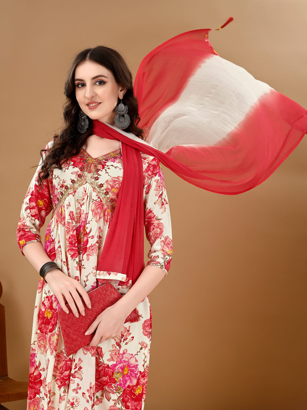 Alia Cut Floral Printed & Embroidered Kurta With Pant & Dupatta Set Premium Luxury, Multicolor - Hiral Fashion