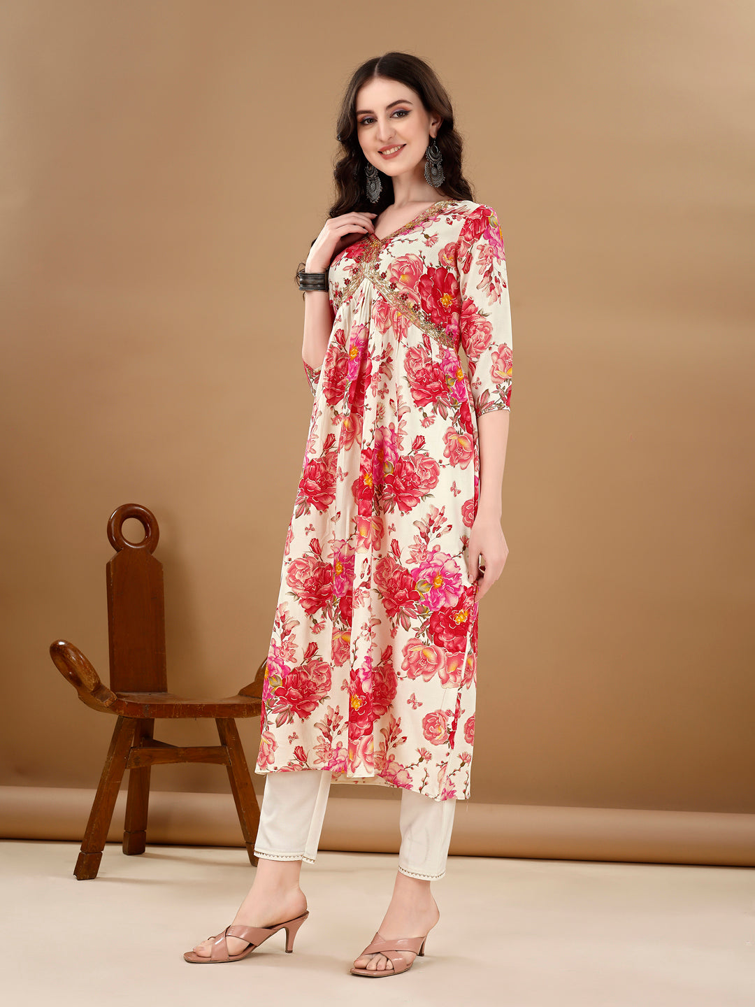 Alia Cut Floral Printed & Embroidered Kurta With Pant & Dupatta Set Premium Luxury, Multicolor - Hiral Fashion