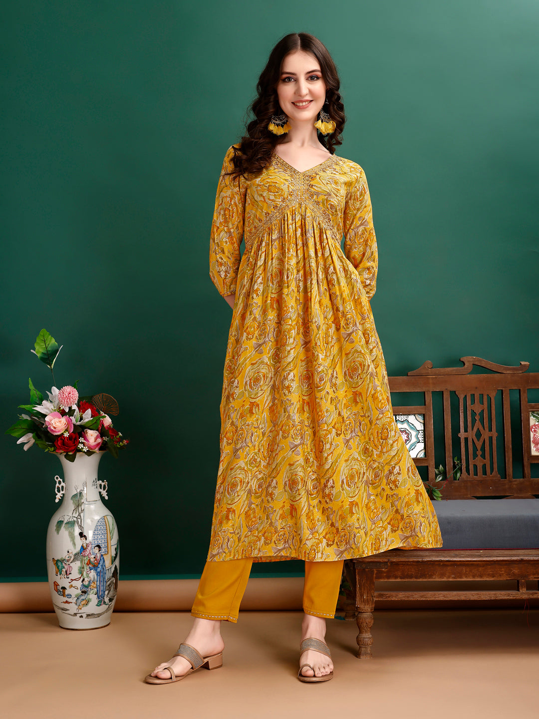 Alia Cut Floral Printed & Embroidered Kurta With Pant & Dupatta Set Luxury Premium, Multicolor - Hiral Fashion