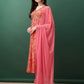 Alia Cut Floral Printed & Embroidered Kurta With Pant & Dupatta Set, Pink - Hiral Fashion