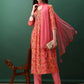 Alia Cut Floral Printed & Embroidered Kurta With Pant & Dupatta Set, Pink - Hiral Fashion