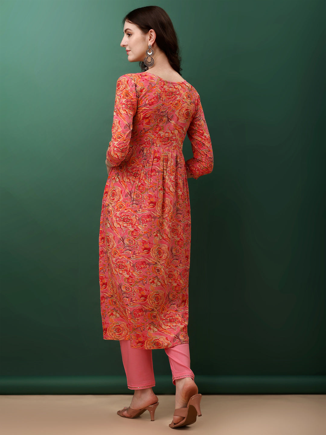 Alia Cut Floral Printed & Embroidered Kurta With Pant & Dupatta Set, Pink - Hiral Fashion