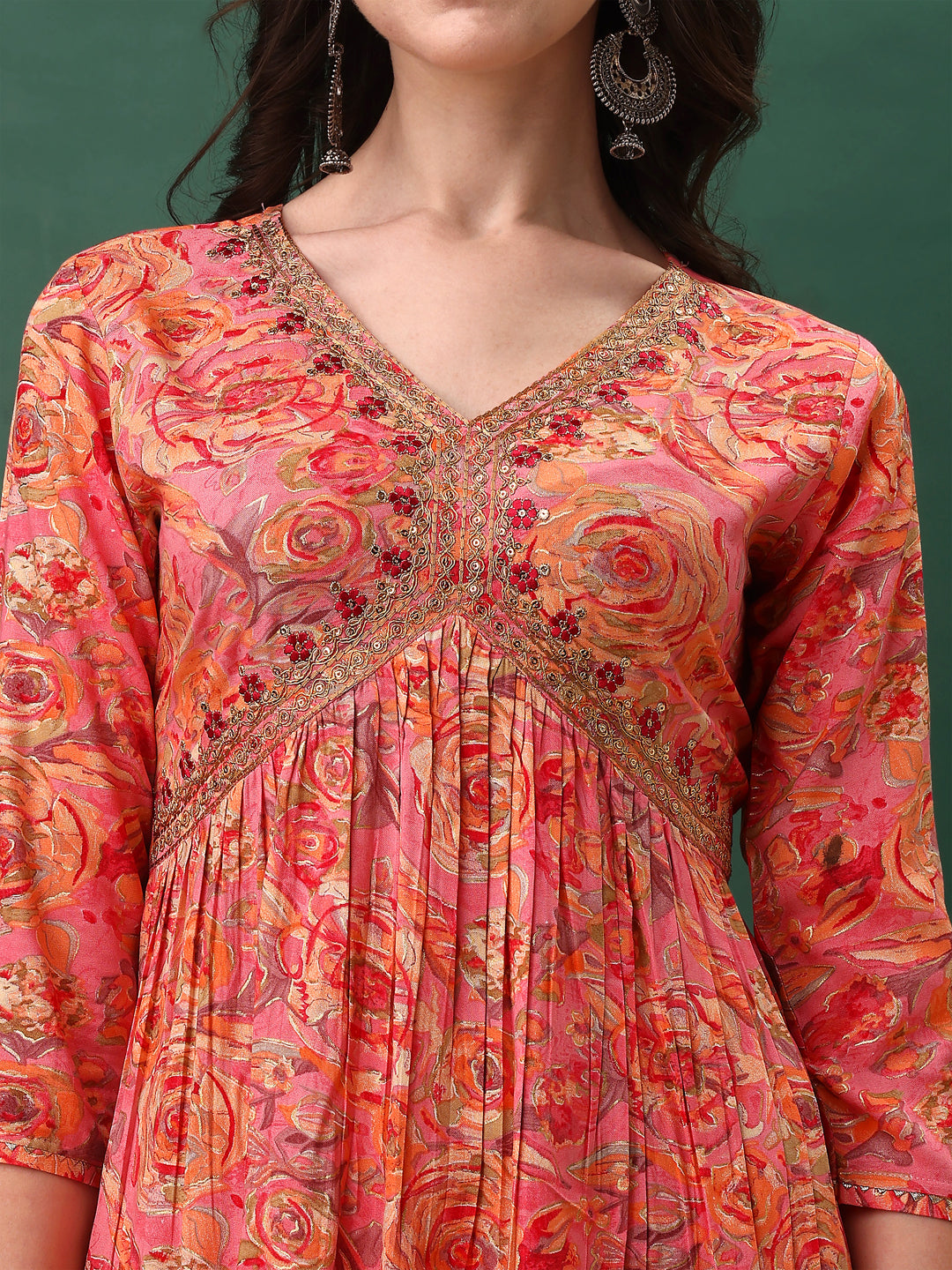Alia Cut Floral Printed & Embroidered Kurta With Pant & Dupatta Set, Pink - Hiral Fashion