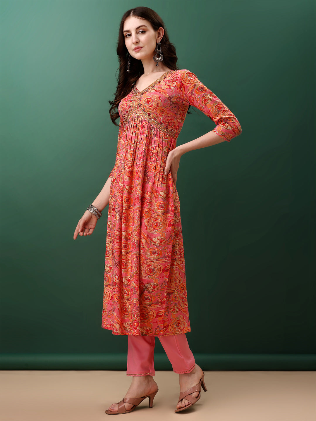 Alia Cut Floral Printed & Embroidered Kurta With Pant & Dupatta Set, Pink - Hiral Fashion