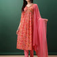 Alia Cut Floral Printed & Embroidered Kurta With Pant & Dupatta Set, Pink - Hiral Fashion