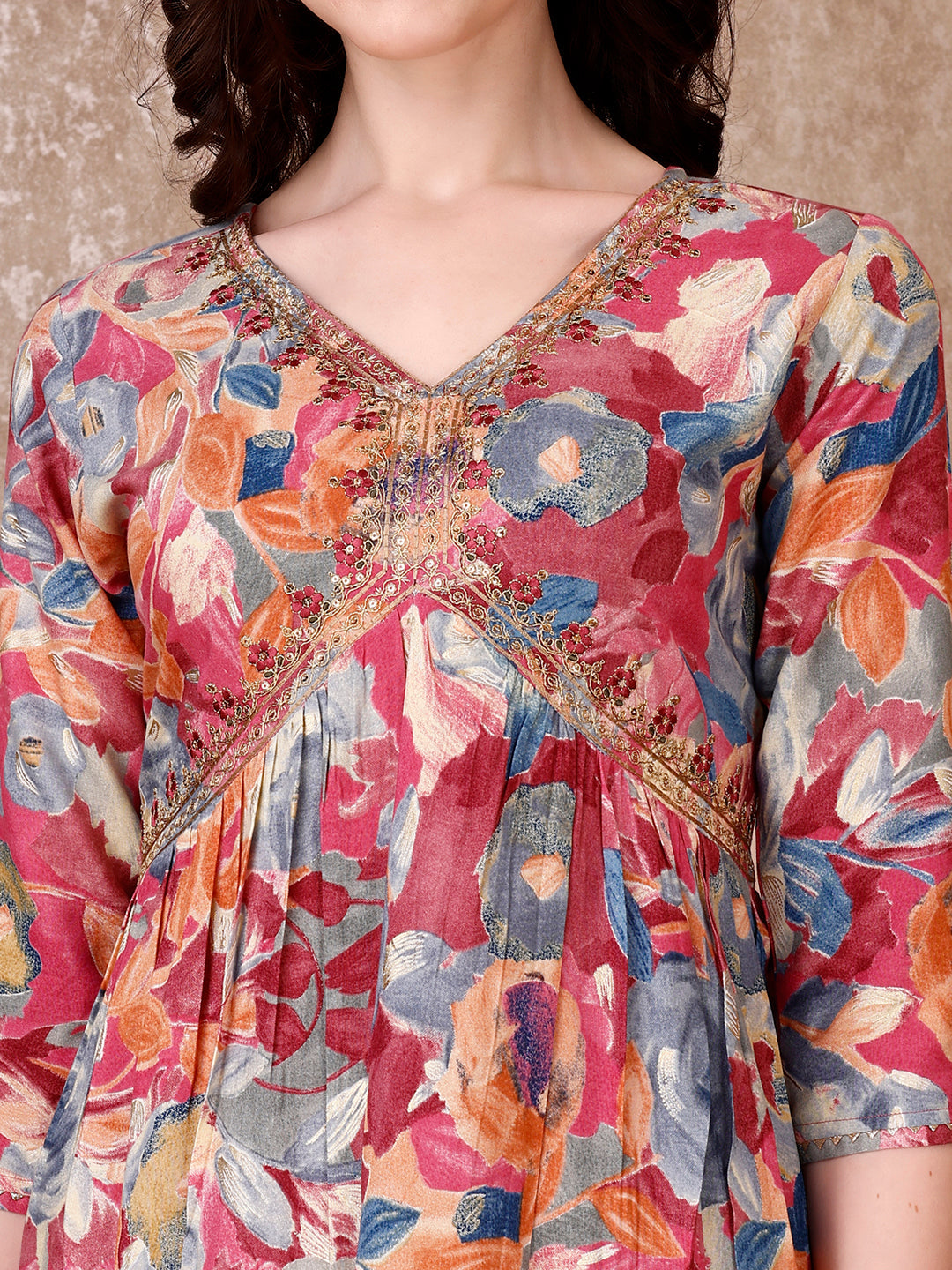 Alia Cut Embroidered & Floral Printed Kurta With Pant & Dupatta Premium Luxury, Multicolor - Hiral Fashion