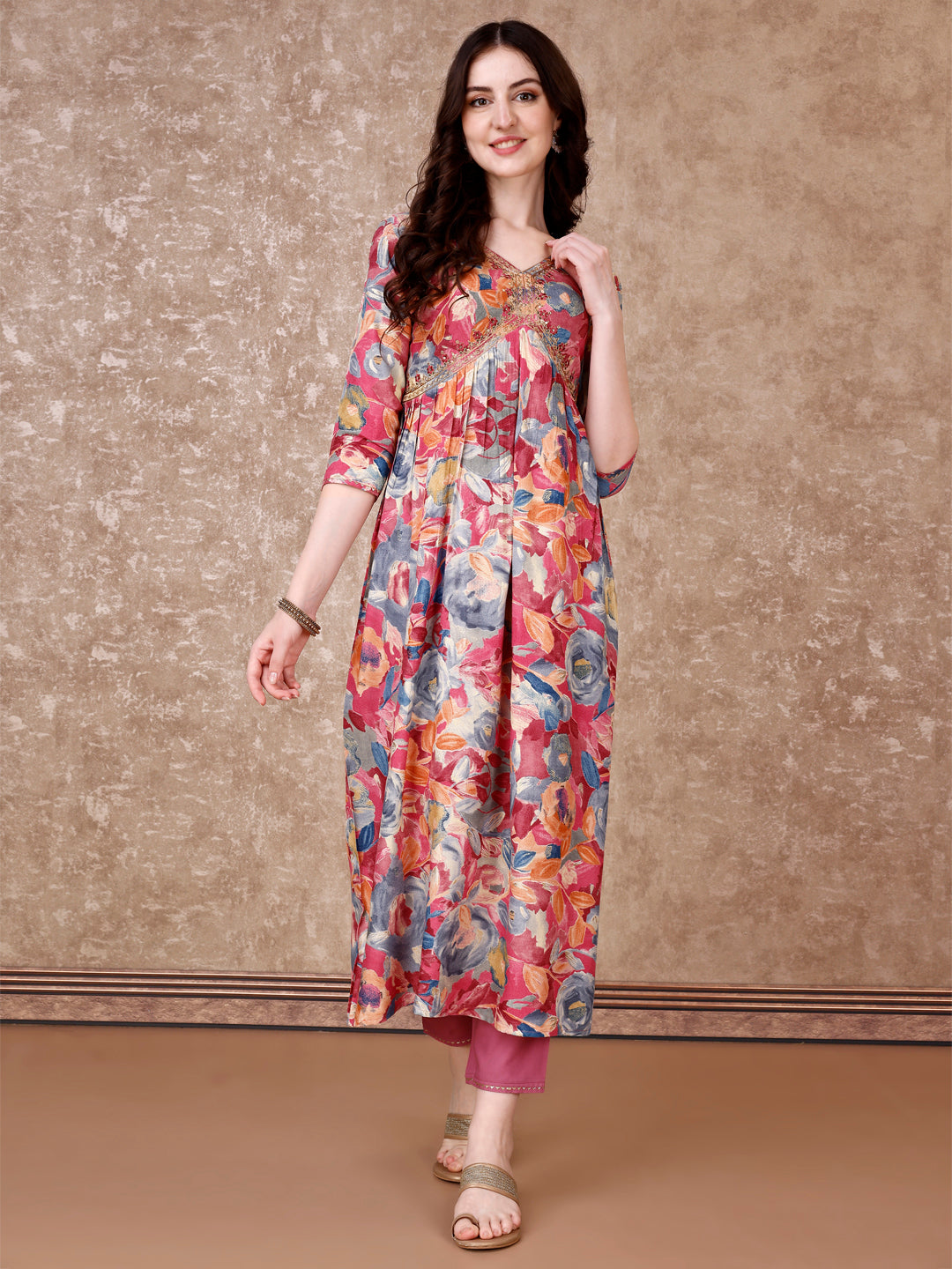 Alia Cut Embroidered & Floral Printed Kurta With Pant & Dupatta Premium Luxury, Multicolor - Hiral Fashion
