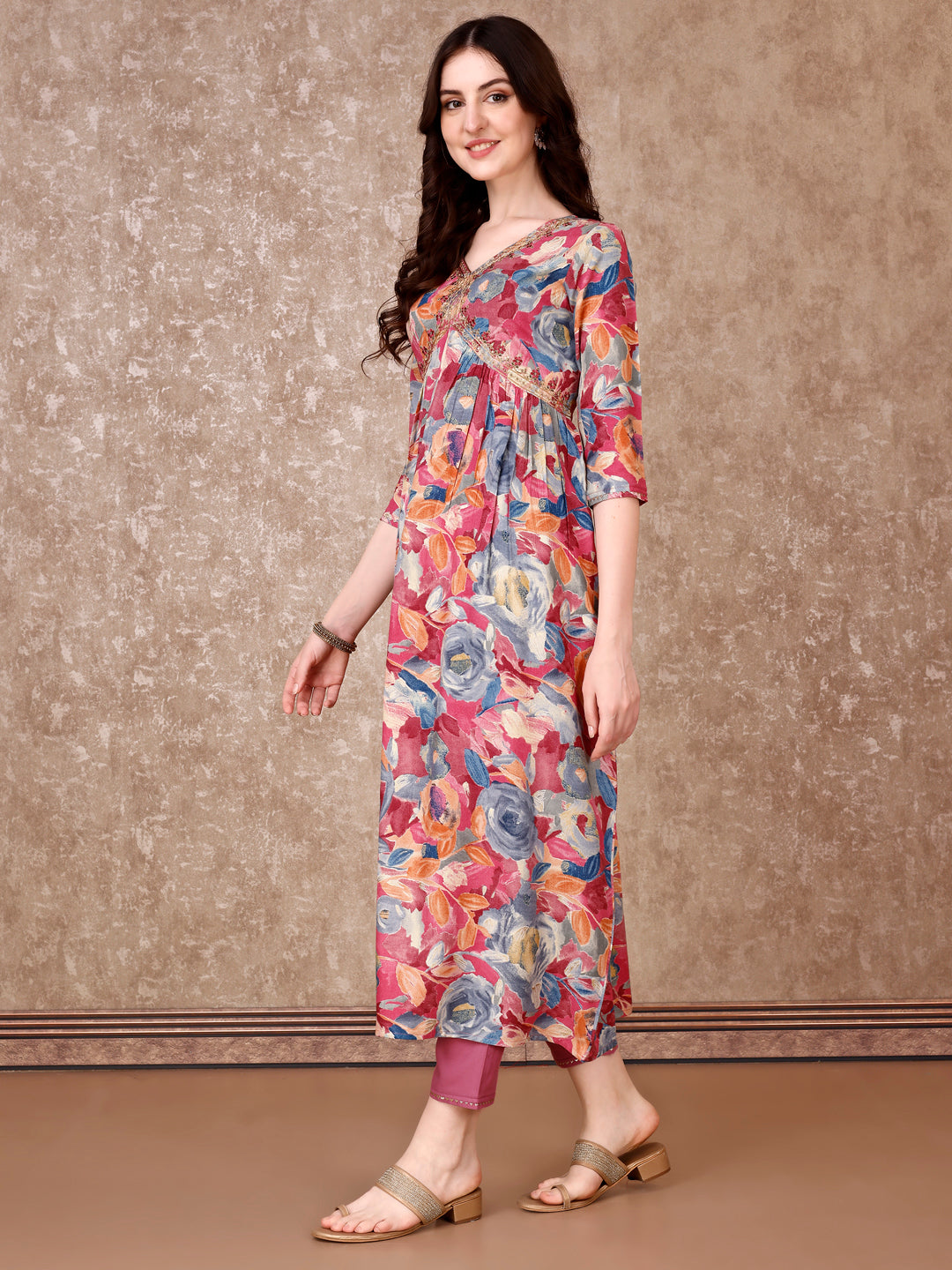 Alia Cut Embroidered & Floral Printed Kurta With Pant & Dupatta Premium Luxury, Multicolor - Hiral Fashion