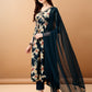 Alia Cut Floral Printed & Embroidered Kurta With Pant & Dupatta Set, Teal - Hiral Fashion