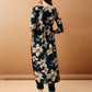 Alia Cut Floral Printed & Embroidered Kurta With Pant & Dupatta Set, Teal - Hiral Fashion