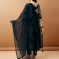 Alia Cut Floral Printed & Embroidered Kurta With Pant & Dupatta Set, Teal - Hiral Fashion