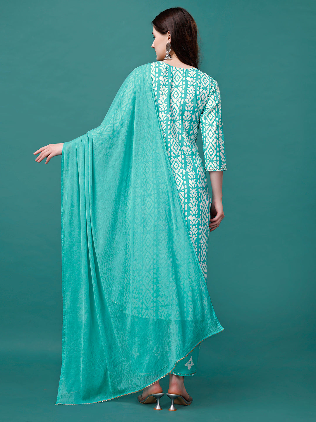 Bandhani Printed Cotton Kurta With Pant & Dupatta, Multicolor - Hiral Fashion