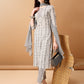 Bandhani Printed Cotton Kurta With Pant & Dupatta, Grey - Hiral Fashion