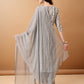 Bandhani Printed Cotton Kurta With Pant & Dupatta, Grey - Hiral Fashion