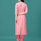 Bandhani Printed Cotton Kurta With Pant & Dupatta, Multicolor - Hiral Fashion