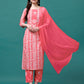 Bandhani Printed Cotton Kurta With Pant & Dupatta, Multicolor - Hiral Fashion
