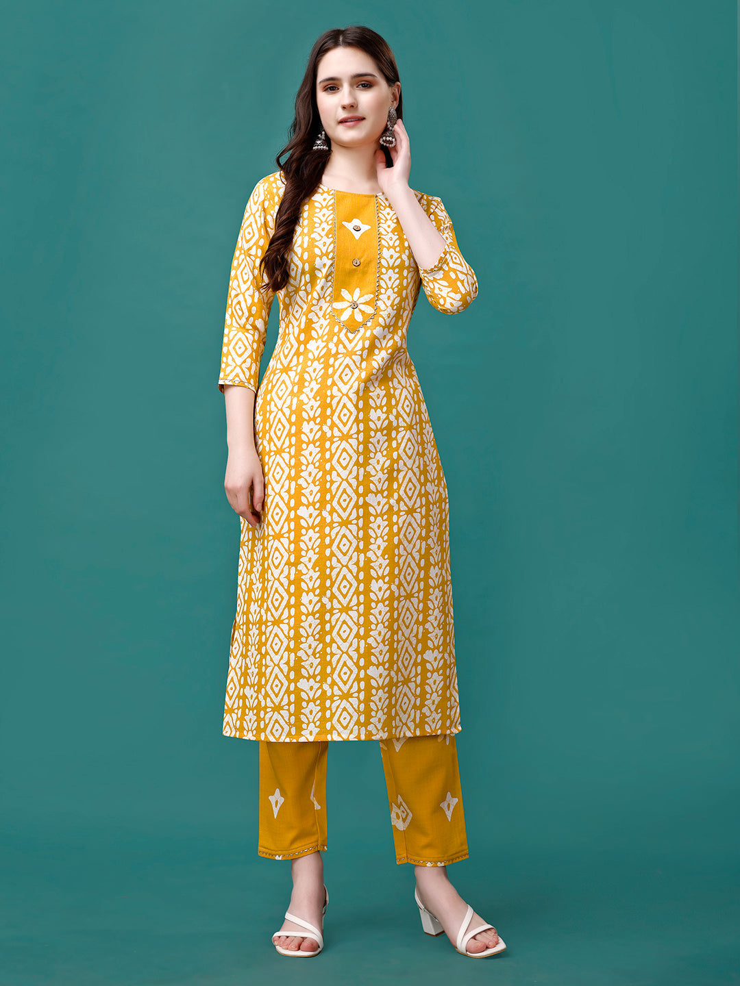 Bandhani Printed Cotton Kurta With Pant & Dupatta, Multicolor - Hiral Fashion