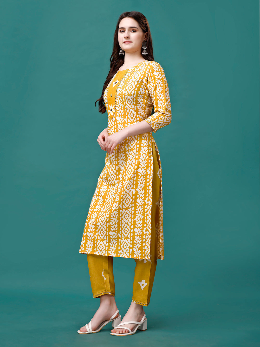 Bandhani Printed Cotton Kurta With Pant & Dupatta, Multicolor - Hiral Fashion