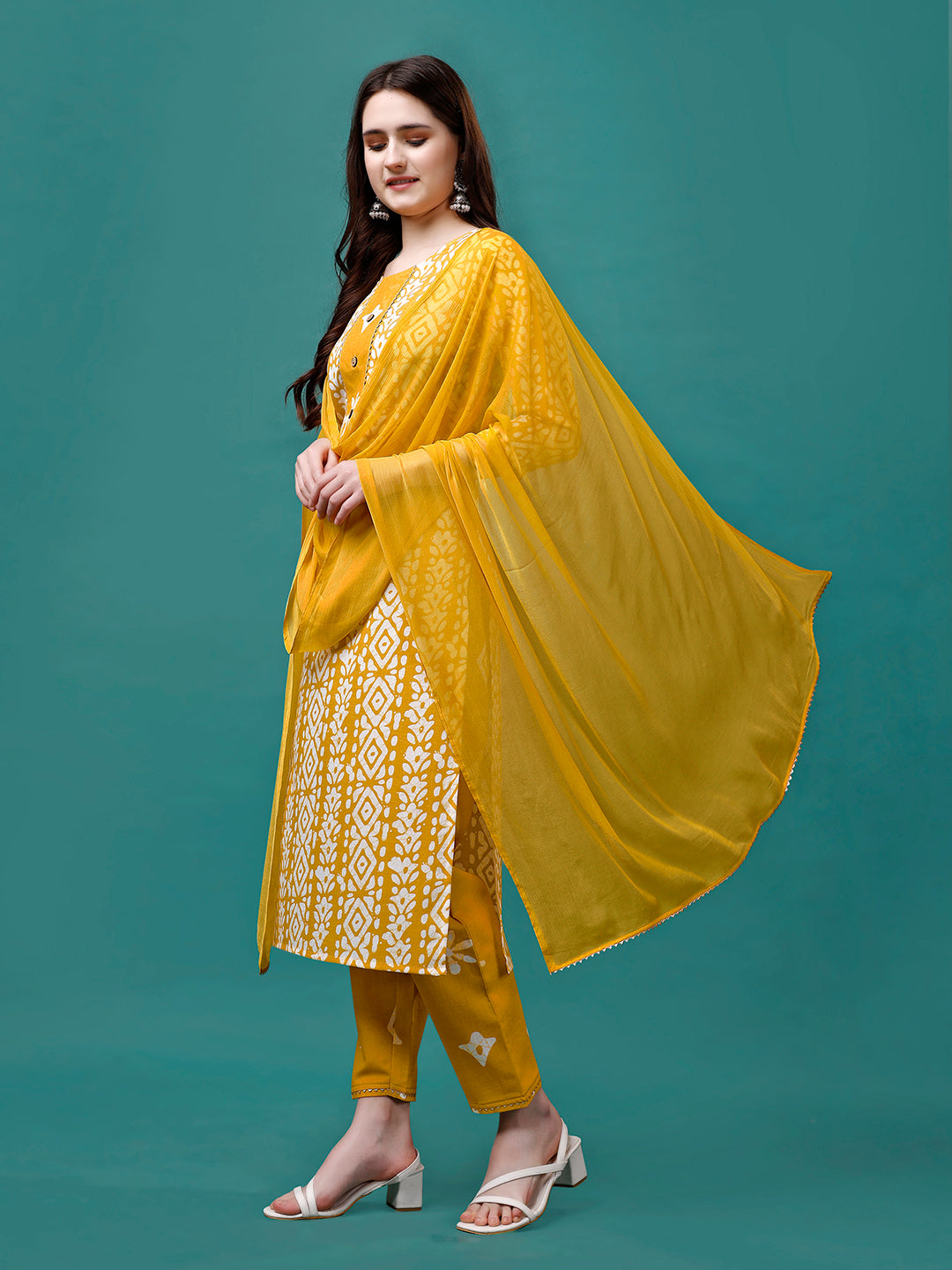 Bandhani Printed Cotton Kurta With Pant & Dupatta, Multicolor - Hiral Fashion
