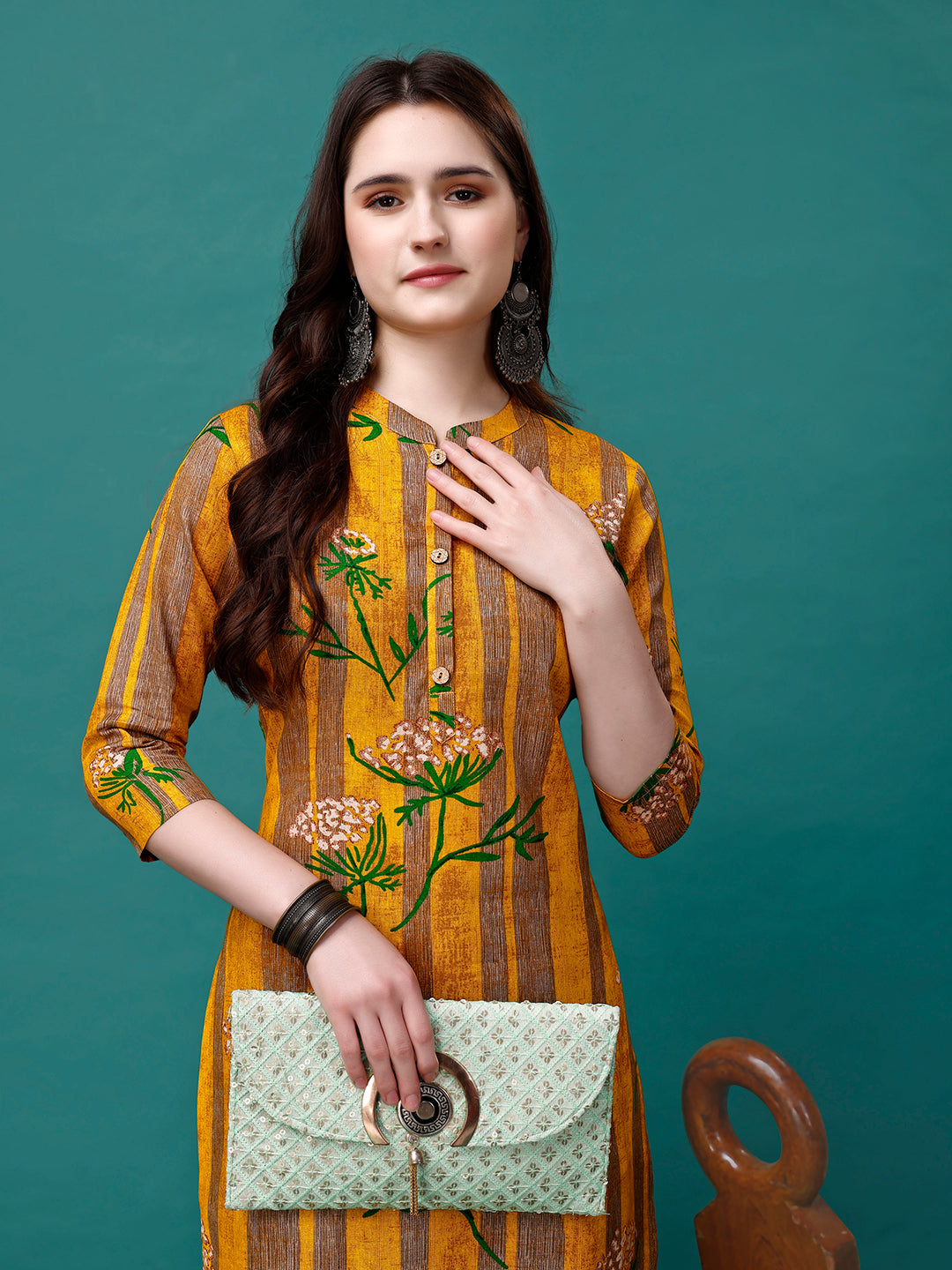 Botanical & Stripes Printed Front Buttoned Cotton Kurta, Multicolor - Hiral Fashion