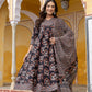 Ajrakh-Inspired Ethnic Handblock Printed Angarkha Style Kurta With Pant & Printed Dupatta, Black - Hiral Fashion