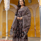 Ajrakh-Inspired Ethnic Handblock Printed Angarkha Style Kurta With Pant & Printed Dupatta, Black - Hiral Fashion