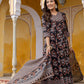 Ajrakh-Inspired Ethnic Handblock Printed Angarkha Style Kurta With Pant & Printed Dupatta, Black - Hiral Fashion