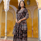 Ajrakh-Inspired Ethnic Handblock Printed Angarkha Style Kurta With Pant & Printed Dupatta, Black - Hiral Fashion