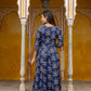 Ajrakh-Inspired Ethnic Handblock Printed Angarkha Style Kurta With Pant & Printed Dupatta, Blue - Hiral Fashion