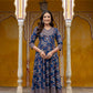 Ajrakh-Inspired Ethnic Handblock Printed Angarkha Style Kurta With Pant & Printed Dupatta, Blue - Hiral Fashion