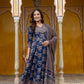 Ajrakh-Inspired Ethnic Handblock Printed Angarkha Style Kurta With Pant & Printed Dupatta, Blue - Hiral Fashion