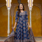 Ajrakh-Inspired Ethnic Handblock Printed Angarkha Style Kurta With Pant & Printed Dupatta, Blue - Hiral Fashion